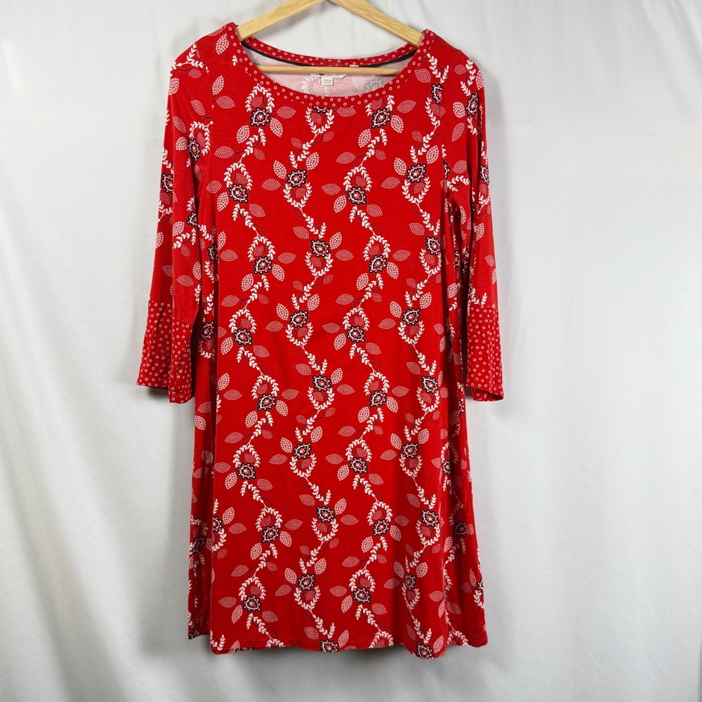 Boden Amy Jersey Tunic Dress Knit 3/4 Sleeve Red Bandana Floral Womens 6L J0462